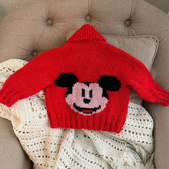 Other - Vintage infant/toddler size handmade Mickey Mouse shawl collar cardigan